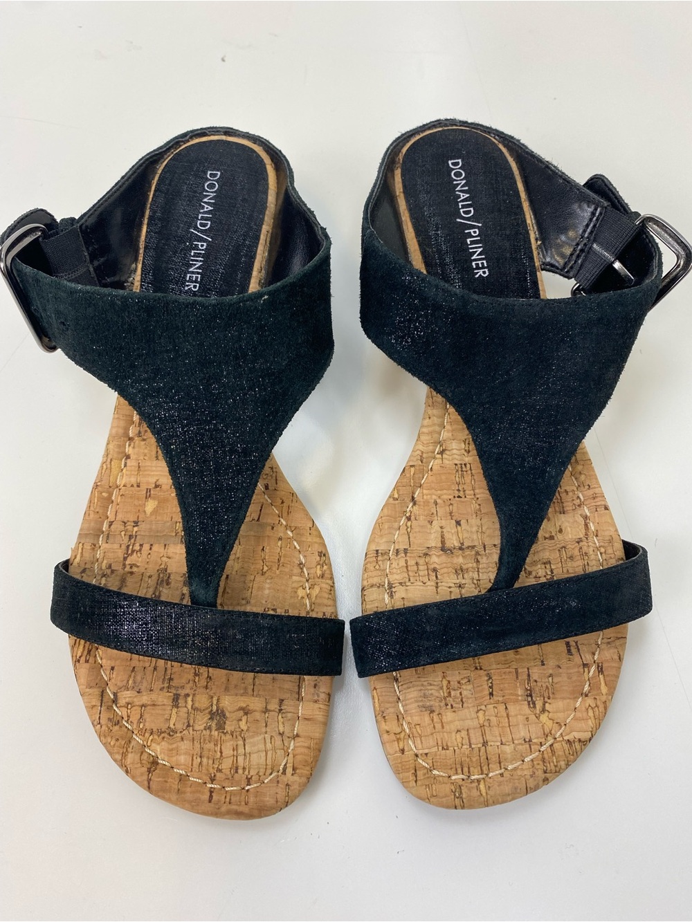 Donald J. Pliner Black Cork-Trim T-Strap Sandals